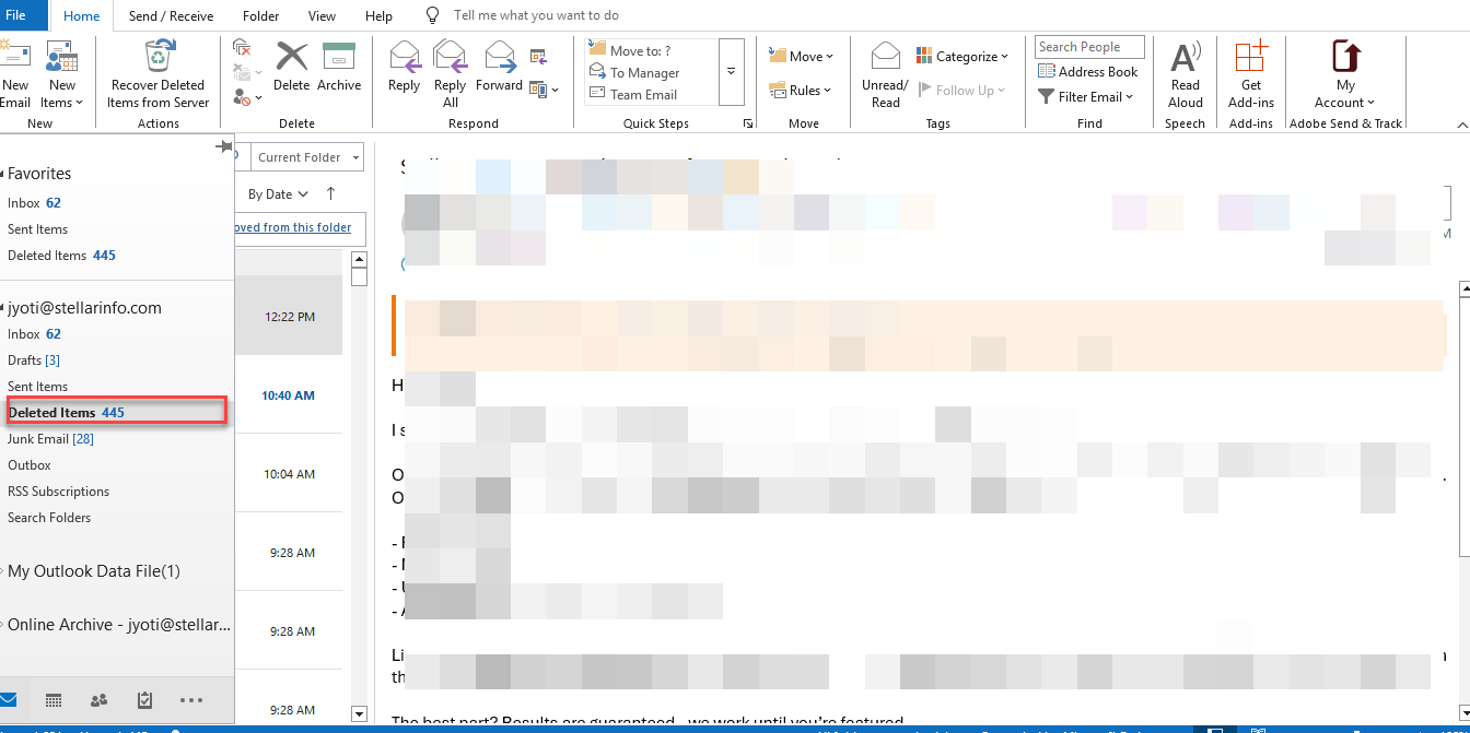 Click on Deleted Items Folder